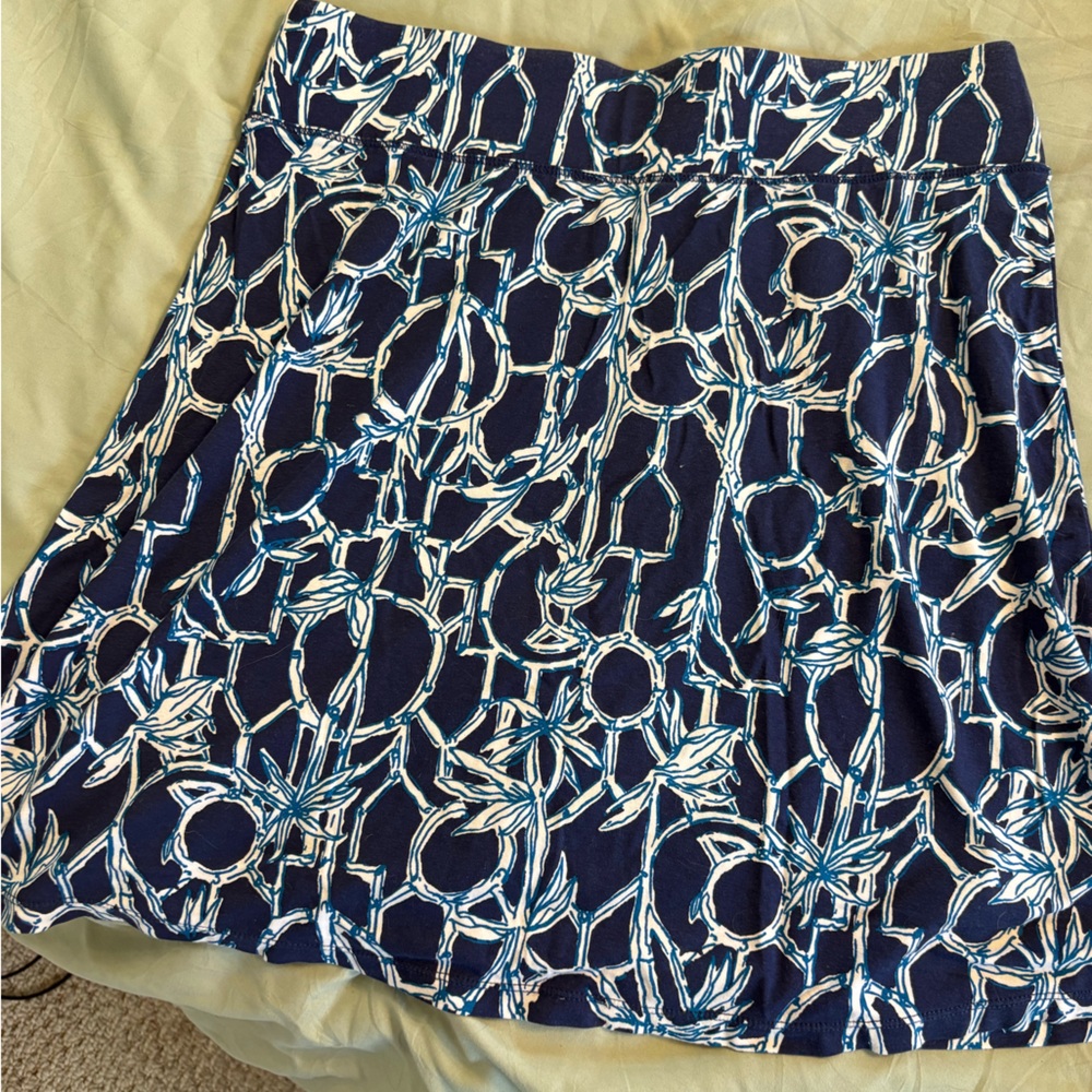 Lilly Pulitzer Navy Blue Floral Chain-Print Skater Skirt